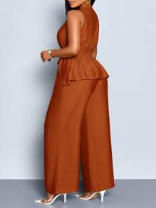 SOLERSUN Plus Size Summer Casual Commuter Solid Color Tank Top And Pants 2 Pieces Set - Rust Brown - View 2