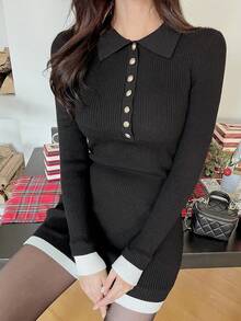DAZY High Waist Bodycon Long Sleeve Sweater Dress For Women Fall,Winter - Black - View 3