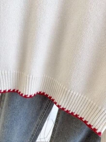 Franclia Back To School Casual Style Loose Round Neck Long Sleeved Woolen Fabric With Contrasting Color Trim And Raglan Sleeves, Apricot Colored Women's Autumn And Winter Pullover Sweater Winter Clothes For Women Christmas Clothes Going Out Tops Women Fall Cloth For Women