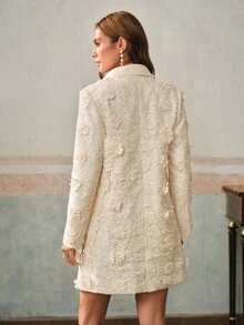 Anewsta Áo khoác dài vừa phải đính cườm ren hoa 3D thanh lịch dành cho nữ, Thu/Đông - trắng - Xem 5