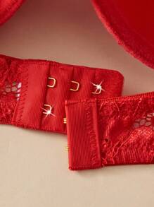 SHEIN 3 件套基本款休闲女士内衣套装，蕾丝拼接加厚聚拢文胸 - 彩色 - 查看 5