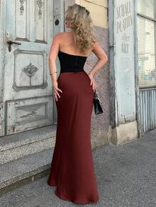 Jeta Ari Solid High Waist Skirt Elegant For Summer Maxi Women Outfit - Maroon - View 3