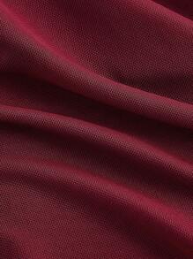 SHEIN MOD 大码女式勃艮第红色可爱系带前T恤，浪漫优雅休闲装 - 酒紅色 - 查看 4