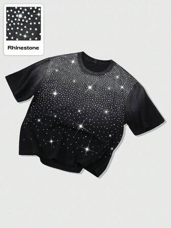 Street Life Men's Rhinestone Print T-Shirt, Suitable For Everyday Wear, Spring/Summer