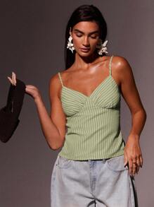 Athîral 女士条纹休闲无袖背心，时尚日常穿着 - 棕色 - 查看 4