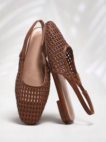 SHUZIA Ladies Crochet Raffia Slingback Mules For Christmas Valentine's Day - Coffee Brown - View 2