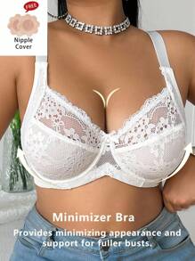 SHEIN Plus Size Solid Color Sexy Lace Bra With Underwire, Lift