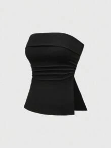 ROMWE Grunge Punk Spring/Summer Casual Baech Black Red Sexy Multi-Piece Black & White Solid Color Split Hem Women Tops - Red and Black - View 6