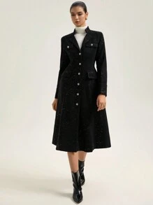 Aveloria Rosie Elegante Knopf-Dekor Goldfolie Druck Damen Lange Jacke