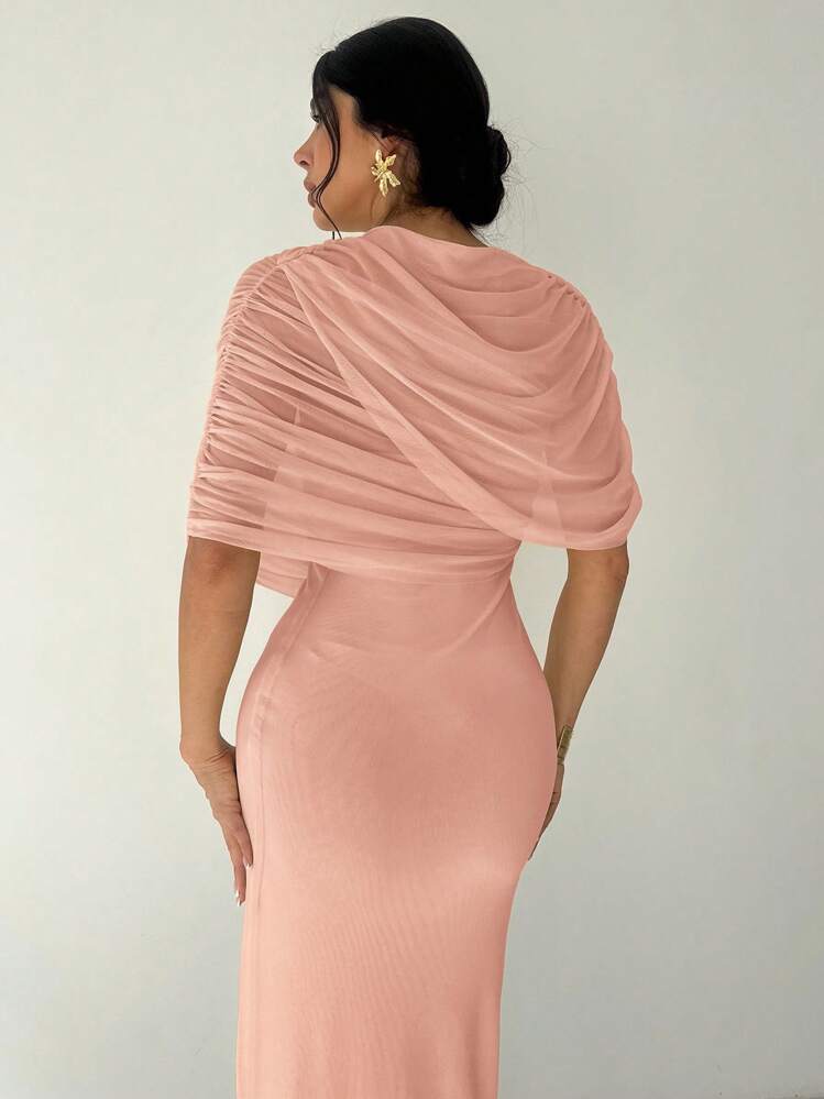 Firerie Vestido ajustado con cuello de volantes, cintura plisada y asimétrico en color amarillo sólido elegante y romántico, atuendo para playa, aeropuerto, vacaciones, maestras, otoño para mujeres - Rosa - Añade 7