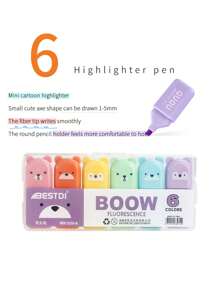 4/5/6 szt. Kawaii Bear Highlighter Pens Cute Stationery Markers Oblique Tip Candy Color Fluorescencyjny Pastel Pen School Supplies Powrót do szkoły