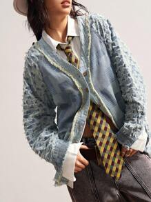 Bohemela 女士时尚休闲度假牛仔纽扣衬衫 - 藍色 - 查看 5