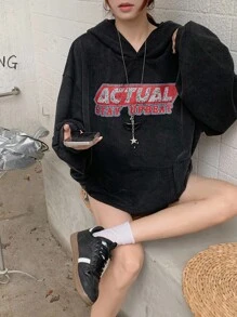 DAZY Sudadera holgada con capucha y estampado de arte callejero casual para mujer, sudaderas para primavera/otoño - Gris - Ver 4