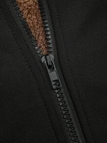 SHEIN Plus Size Solid Color Women Ruffled Hem Hooded Elegant Jacket Winter Fall Autumn - Black - View 4