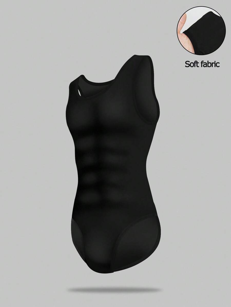 جمبسوت رجالية كاجوال بدون أكمام ذات لون سادة تشكيل الجسم - الأسود - مشاهدة 1