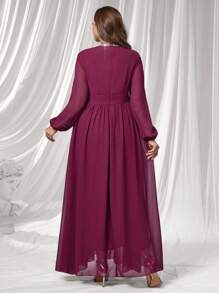 Coutiva Plus Size Women's Rhinestone Decor Long Sleeve High-End Evening Gown, Elegant Luxury Party Dress Sequin Dress  Lace Dress Red Dress Burgundy Dress Luxury Evening Dresses For Women - Burgundy - View 3