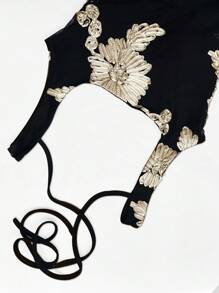 Glamine 女士黑色刺绣优雅性感无袖方领弹力长款连体裤 - 黑色 - 查看 8