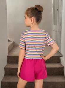 Tween Girls' Sweet & Cool Daily Striped Short Sleeve Top With Skirt