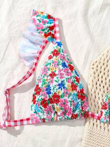 Swim Mod 大码女式两件套，碎花可爱复古风荷叶边设计，适合夏季海滩度假 - 彩色 - 查看 4