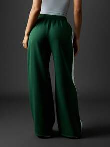 Missguided x Playboy Vintage Style Wide Leg Sweatpants Racing Stripe Side Panel Contrast Retro Track Pants Joggers With Drawstring Elastic Waist Double Side Pockets Fall Winter - Green - View 2