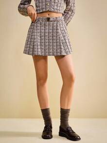 Muvela 2025 Autumn/Winter New Vintage Elegant Lady Luxurious Valentine's Day Date Afternoon Tea Party Wedding Birthday Formal Commute Casual Back To School Teacher's Day Plaid Low Waist A-Line Skirt