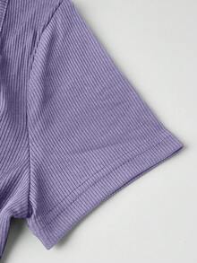 EURMUSE 2pcs/Set Summer Casual Solid Color Short Sleeve Jumpsuit - Lilac Purple - View 4