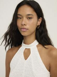 Nöista 白色纹理露背上衣，锁孔领口，修身版型 - 白色 - 查看 3