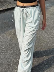 Jouncy Damen Lässig Karomuster Patchwork Hose mit Kordelzug Taille