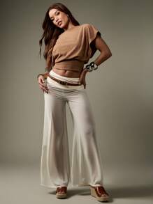 MISSGUIDED Quần Palazzo ống rộng cạp cao có cạp nhún, dáng suông, thoải mái khi đi biển, mặc đi chơi buổi tối, mặc đi biển, mặc đi tiệc, mặc đi chơi thường ngày - trắng - Xem 4