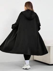SHEIN CURVE+ Plus Size Women Long Hooded Jacket Coat, Suitable For Autumn/Winterfall Clothes For Women,Winter,CURVE PLUS Black Hooded Coat/Autumn /Winter - Black - View 2