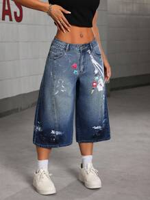 SHEIN ICON Women's Casual Washed Loose Fit Low Waist Wide Leg Jeans - Multicolor - View 4