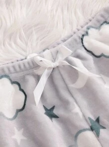 2 件套女士和少女优雅深灰色简约长袖睡衣套装 - 深灰色 - 查看 4