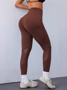 Gameset SHEIN Sport Women's Ripped Patchwork Yoga Tennis Sports Leggings - Brown - View 2