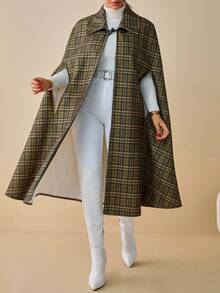 EURMUSE Women's Multicolor Plaid Cut Out Button Front Elegant Coat - Multicolor - View 7