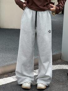 DAZY Teens Girls Thermal Lined Straight Leg Pants, Loose Casual Sweatpants With Star Pattern, Autumn - Grey - View 10