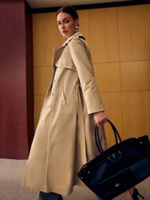 MOTF PREMIUM 经典卡其色撞色蕾丝边宽松休闲优雅风衣