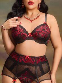 PinupPomp Plus Size Lace Patchwork Underwire Bra Vintage - Black - View 3