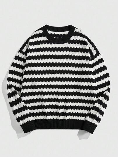 Street Life Men's Ombre Crew Neck Long Sleeve Knit Striped Sweater