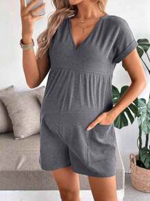 SHEIN 孕妇休闲条纹连体裤 - 灰色 - 查看 6