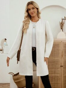 EMERY ROSE Veste longue décontractée à manches longues et fermeture éclair pour femmes, cardigan long blanc, cardigan long, cardigan duster, veste blanche pour femmes, cardigan, vêtements d'hiver pour femmes, veste d'hiver, manteau d'hiver, manteau d'hiver pour femmes, vêtements d'automne pour femmes