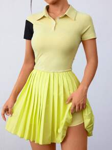 CourtClass CourtClass 时尚拼色百褶网球风格女式运动连衣裙 - 彩色 - 查看 3
