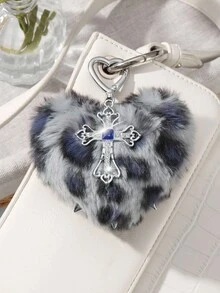 ROMWE Kawaii 1 chiếc Y2K Retro Chic Punk Lông thú giả cao cấp màu xám in hình động vật đinh tán 3D hình trái tim pha lê rỗng chữ thập tự làm móc khóa túi xách, thích hợp cho phụ nữ, trang phục hàng ngày, quà tặng ngày lễ - Xám - Xem 8
