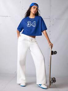 Streetz SHEIN Sport 印花宽松运动T恤和背心健身女式衬衫 - 藍色 - 查看 5