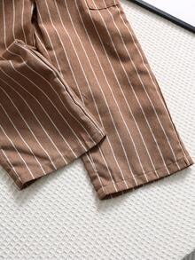 SHEIN 男童休闲舒适百搭条纹直筒裤 - 棕色 - 查看 5