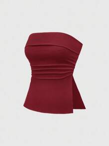 ROMWE Grunge Punk Spring/Summer Casual Baech Black Red Sexy Multi-Piece Black & White Solid Color Split Hem Women Tops - Red and Black - View 9