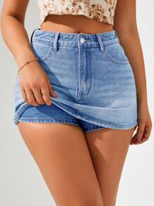 SHEIN ICON Women's Casual Washed Denim Mini Skirt, Summer - Light Wash - View 1