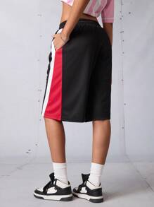 Streetz SHEIN Sport 女士运动短裤，返校装，毕业典礼，返校，女士休闲运动短裤，夏季街头风格，日常穿着的松紧腰短裤，拳击百慕大短裤，黑色和红色短裤，百慕大短裤，篮球短裤，网眼运动服，运动服，健身，健身房，网球，匹克球，Y2k Active，健身，健身房，Padel，网球，匹克球 - 黑色 - 查看 6