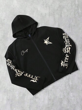 Street Life Sudadera con capucha con cremallera y bordado de letras para hombre, diseño de estilo americano callejero, otoño