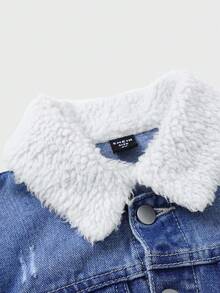 Denimly Young Boy Casual Daily Urban Street Composite Fleece Collar Design Simple Comfortable Washed Denim Jacket - Medium Wash - View 4