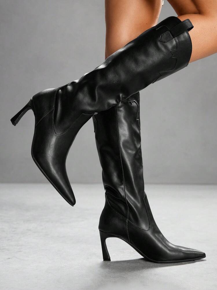 CUCCOO SZL Women's Fashionable Black Comfortable Low Heel Over-The-Knee Boots